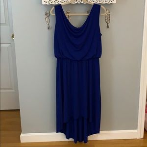 Royal blue sleeveless dress with high low hem